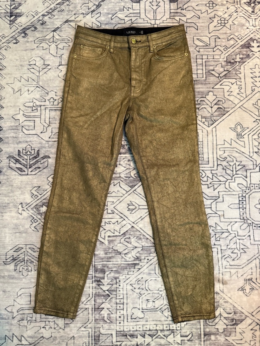 Lauren Ralph Lauren High- Rise Skinny Ankle Gold Jeans Women 6 EUC Denim